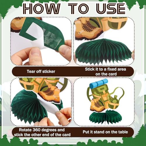 Happy Camper Honeycomb Centerpieces - 12 Pcs Camping Party Decor