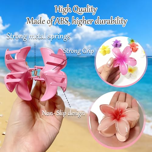 EONFAVE Hawaiian Flower Hair Claw Clips 4PCS, 3.15 Inch Nonslip Strong Hold Hair Accessories for Thick Hair