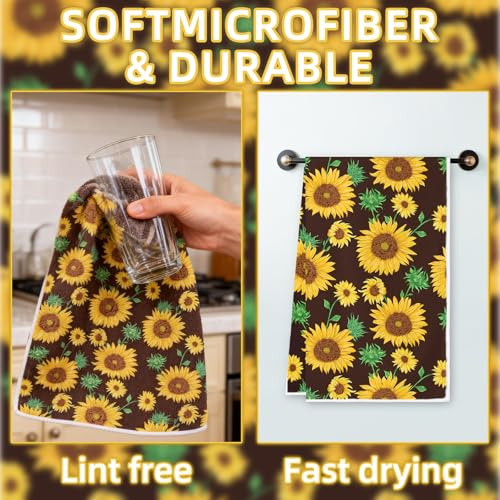 Sunflower Microfiber Kitchen Towel - Quick Dry & Reusable, 18x26 Inch