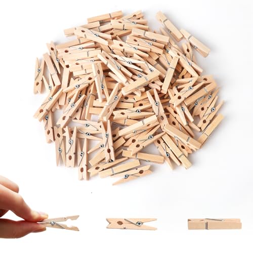 100 Pcs 1.77-Inch Wooden Clothespins - Natural Craft Pegs for Photo Displays