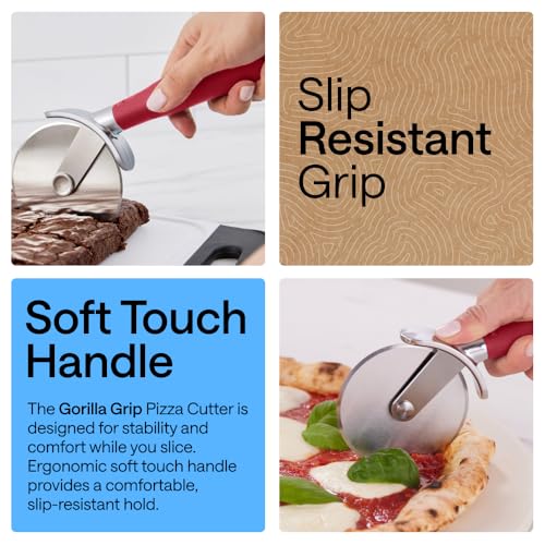 Gorilla Grip Red Stainless Steel Large Pizza Cutter Wheel - 3.5" x 9"