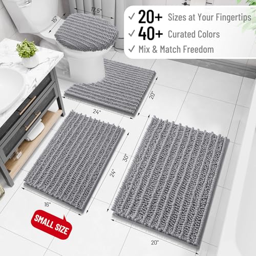 Arotive 30x20 Grey Chenille Bath Mat - Soft, Absorbent & Shaggy