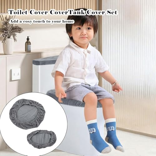 Universal Grey Toilet Lid and Tank Cover Set - Washable Polyester Fabric