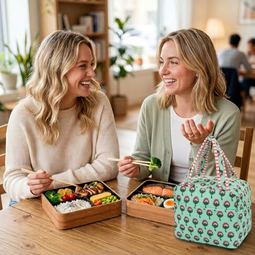 Insulated Green Lunch Bag for Women - Cute Reusable Tote