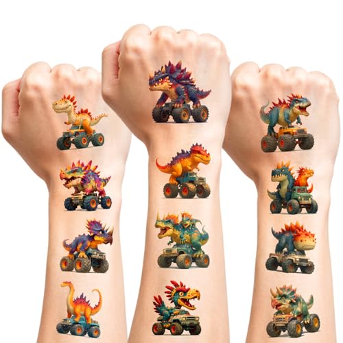 CUTELIILI 117 PCS Dinosaur Monster Truck Temporary Tattoos - 21 Sheets Waterproof Fake Tattoo Stickers for Party Favors