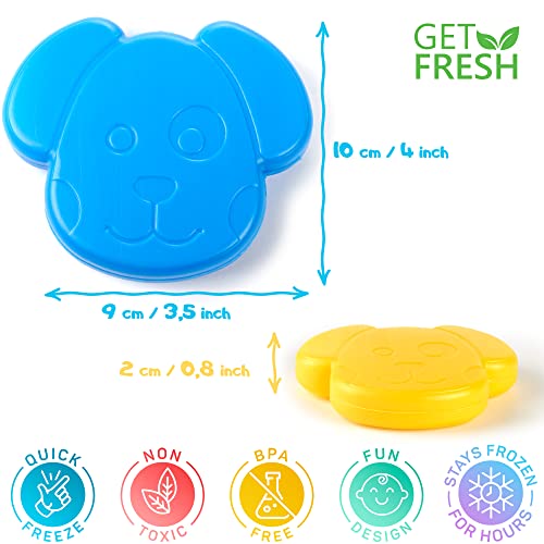 GET FRESH Mini Ice Packs for Kids Lunch Boxes - 4-Pack Cute Dog Design