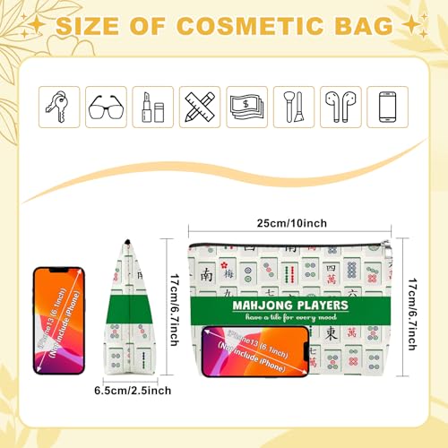 Mahjong Makeup Bag - Cotton Linen Cosmetic Pouch Gift for Players