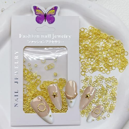 Gadjica 500Pcs Gold Metal Circle Nail Charms 3D Round Studs 3mm & 5mm
