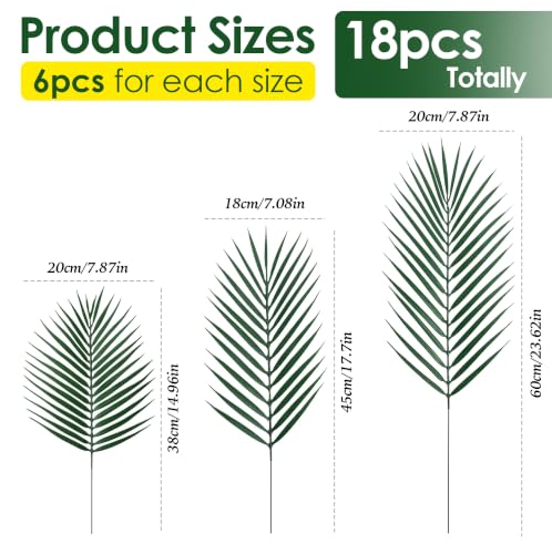18-Piece Tropical Faux Palm Leaves for Home Decor & Parties