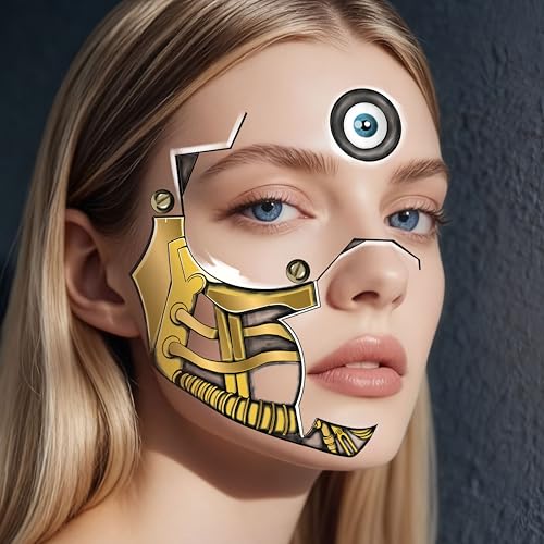 Cyborg Temporary Face Tattoos - 4 Pack Cyberpunk Robot Costume Makeup