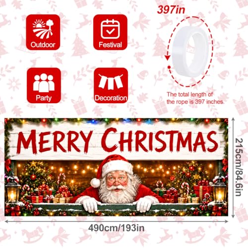 Santa's Shop Garage Door Banner - 7x16FT Christmas Outdoor Decoration - Winter Scene