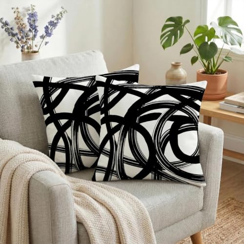 Yobvec Black and White Throw Pillow Covers - 18x18 Inch, Set of 2