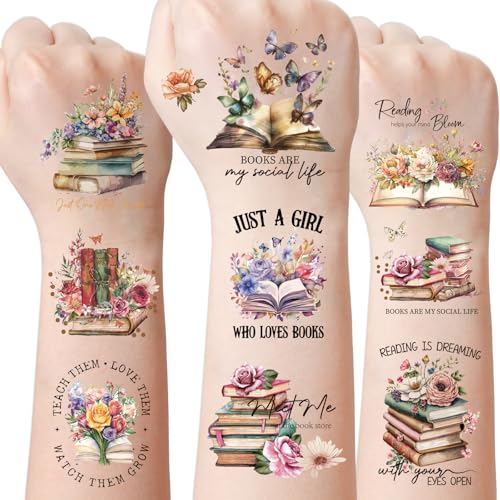 INCOK Reading Book Temporary Tattoos 8 Sheets 200+ Pcs Party Favors