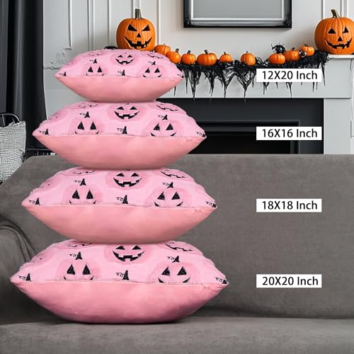 4TH Emotion Pink Halloween Pumpkin Throw Pillow Covers, 18x18 Set of 2