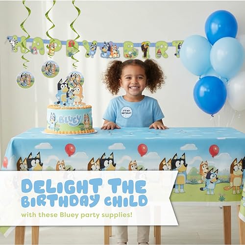 Bluey Birthday Party Decorations Set - 6ft Banner and Hanging Swirls