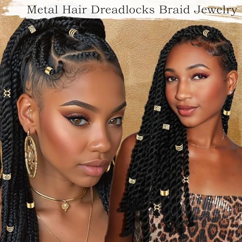 50 Pcs Gold Metal Hair Jewelry for Braids Adjustable Dreadlock Cuffs