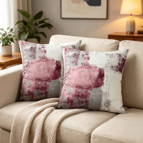 OYIMUA Mauve Pink Velvet Throw Pillow Covers 16x16 Set of 2 Modern Abstract Accent Sofa Pillows
