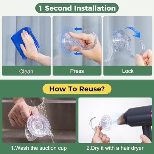 Clear 4 Pack Suction Cup Wreath Hooks for Front Door & Decorations