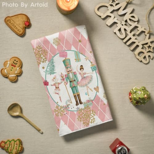 Pink Nutcracker Christmas Kitchen Towels Set of 2 18x26 Inches - Festive Decor