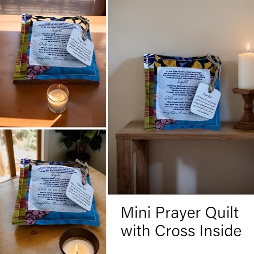 HOMUS Pocket Prayer Quilt with Cross, 4x4 Inch Inspirational Keepsake