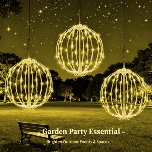 Foldable 12-Inch Christmas Light Balls Set of 3 - Warm White Holiday Decor