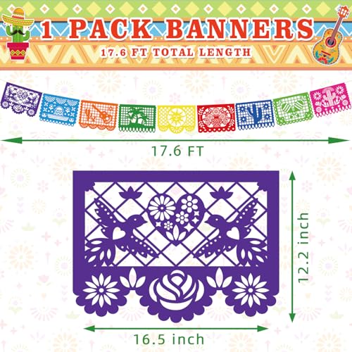 18FT Mexican Fiesta Banner - Waterproof Papel Picado Decor