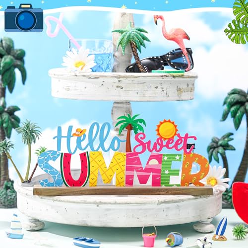 Hello Sweet Summer Metal Table Sign, Coastal Farmhouse Shelf Decor