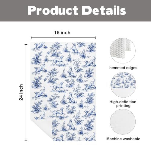 Chinoiserie Golden Retriever Kitchen Towel, Blue and White Porcelain Print