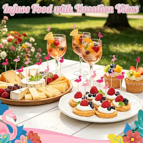 JEMVIK 100PCS Flamingo Cocktail Picks - 4.7 Inch Bamboo Appetizer Skewers