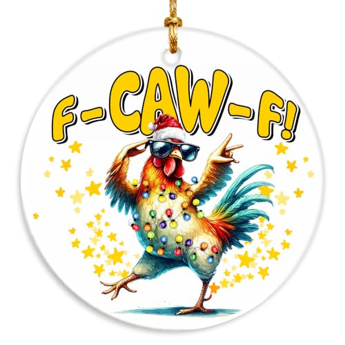 Funny Chicken Christmas Ornament - Farm Animal Holiday Decor with Santa Hat