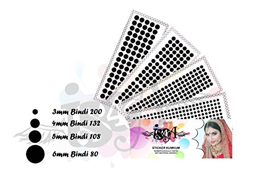 IS4A Velvet Round Dot Bindi 516 Pcs Multi-Sized Black Forehead Stickers