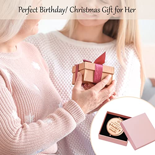 ORIGACH Rose Gold Compact Mirror with Gift Box, Engraved Inspirational Pocket Mirror for Women