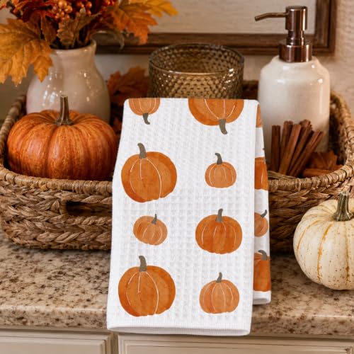 Pumpkin Fall Kitchen Towel, 16x24 Microfiber Waffle Hand Towel - Style 01