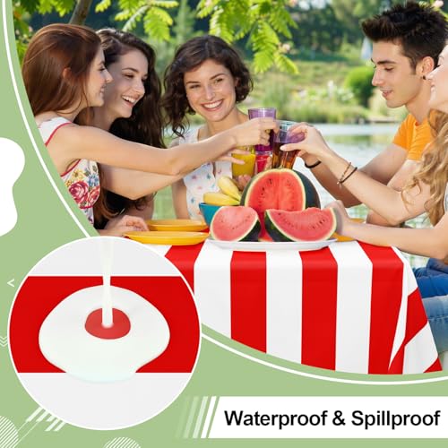 misaya 3-Pack 54" x 108" Red & White Striped Disposable Tablecloths