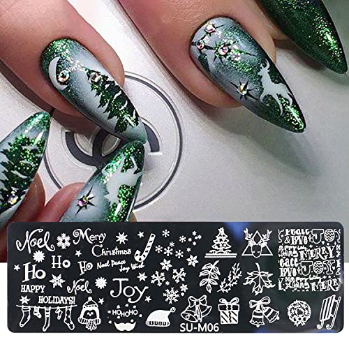 6-Piece Christmas Nail Stamping Plate Kit with Snowflakes & Elk