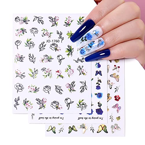 AIMEILI 30 Sheets 3D Butterfly & Flower Nail Art Stickers Self-Adhesive Decals