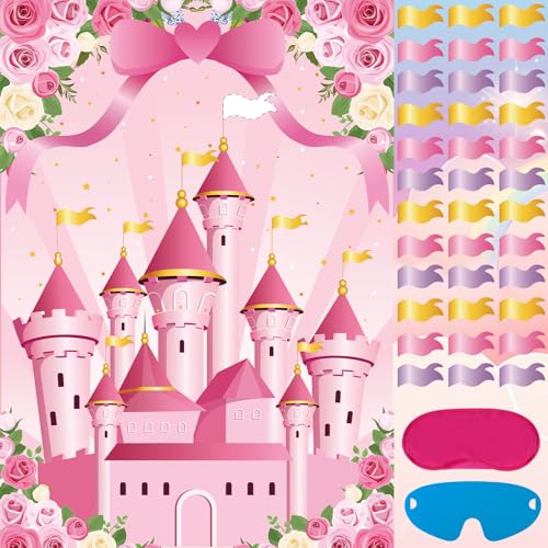 Princess Party Game Set - Pin the Flag on the Castle with Stickers