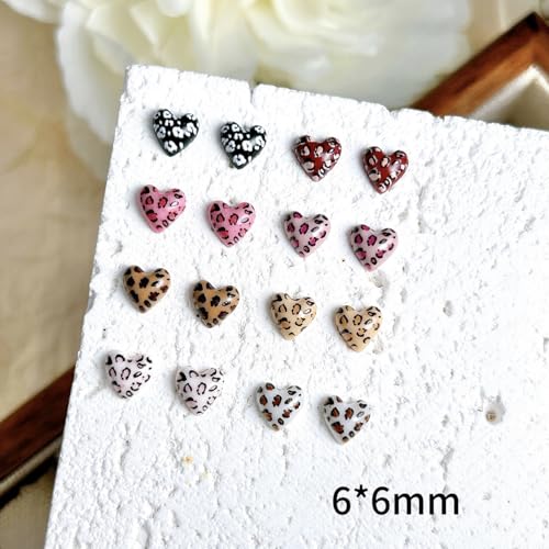 3D Resin Leopard Bow Heart Nail Charms 60Pcs Multicolor DIY Nail Art Decors