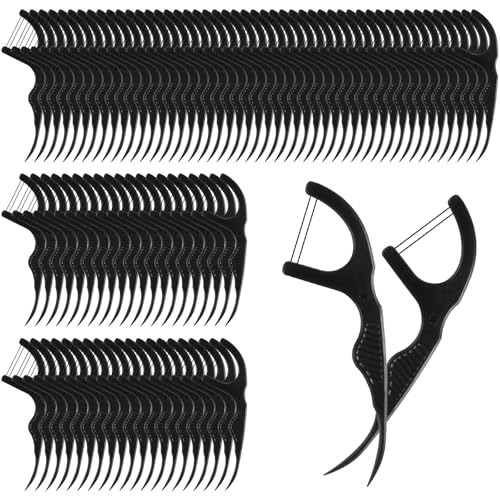Dual Line Dental Floss Picks 100 Count Bulk Toothpicks Black