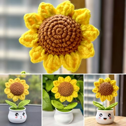 Levvohd Brown Sunflower Crochet Gift for Office Desk Decor, Handmade Artificial Sunflower Plant