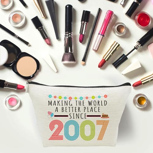 19th Birthday Makeup Bag for Girls - Funny 2007 Milestone Cosmetic Pouch