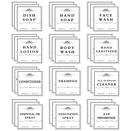 36PCS Waterproof Bottle Labels for Soap, Shampoo & Conditioners