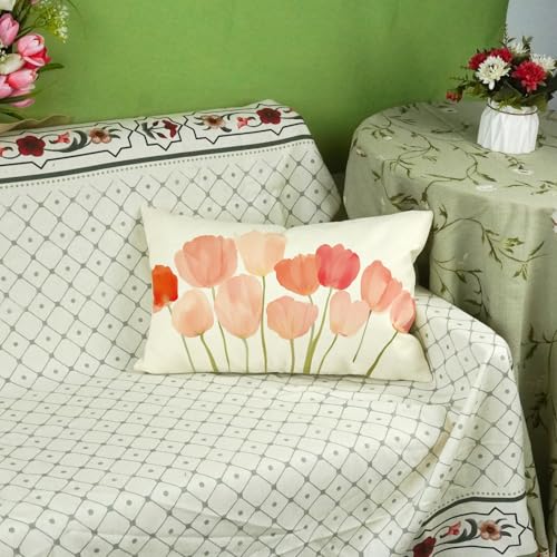 ONWAY Pink Floral 12x20 Inch Throw Pillow Cover for Sofa & Patio