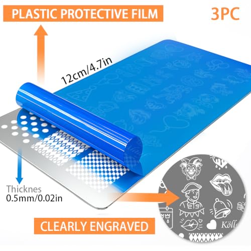 PH PandaHall 3pcs Stainless Steel Cologne Carnival Nail Stamping Plates Clown Beer Balloon Art Templates