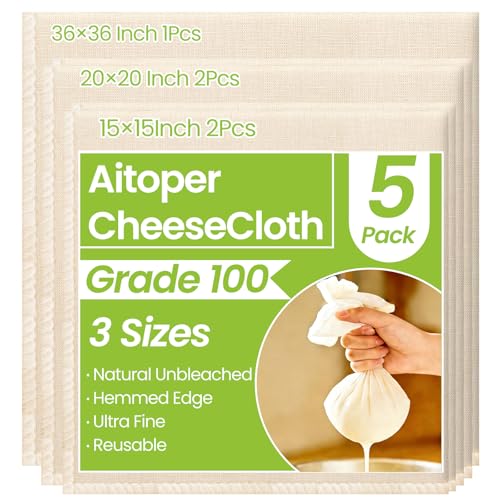 Organic Cheesecloth Set - 5 Reusable Muslin Cloths, 3 Sizes