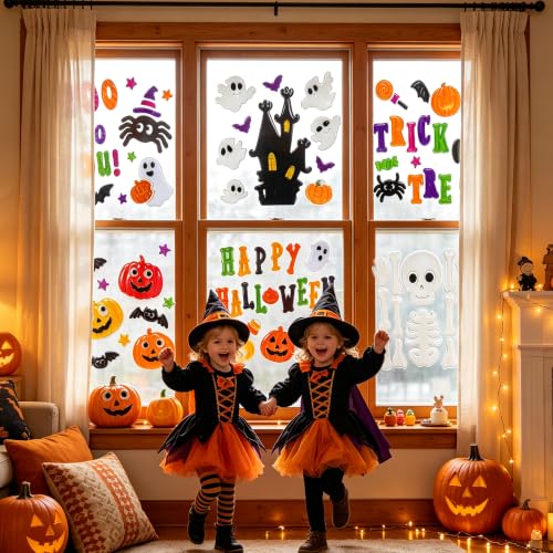 Halloween Window Gel Clings - 6 Sheets of Festive Stickers