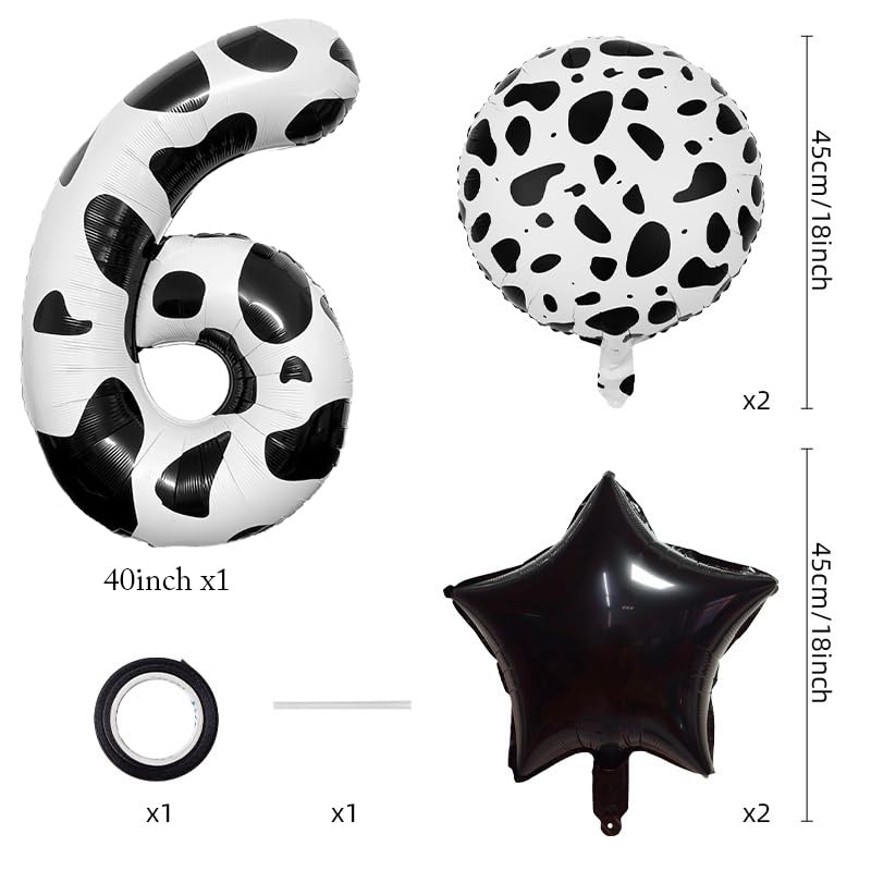 Cow Print Number 6 Balloon Set for 6th Birthday Party Decorations