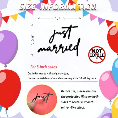 Acrylic Just Married Cake Topper - Elegant Vintage Heart Design