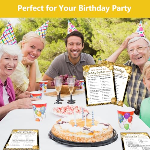 30 Birthday Game Cards - Who Knows the Birthday Star Best? (Black Gold)