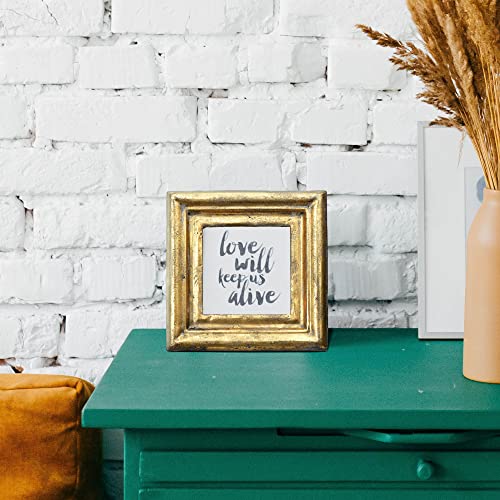 Creative Co-Op Antiqued Gold Square Picture Frame (Holds 3.5" x 3.5" Photo)